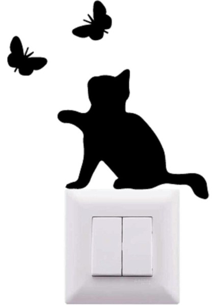 Kedi ve Kelebek Desenli Priz Üstü Duvar Süsü, Şık ve Modern Dekorasyon Için Ideal