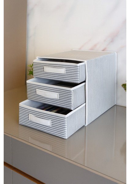 3 Bölmeli Kumaş Çekmece Organizer – 32 x 32 x 32 cm