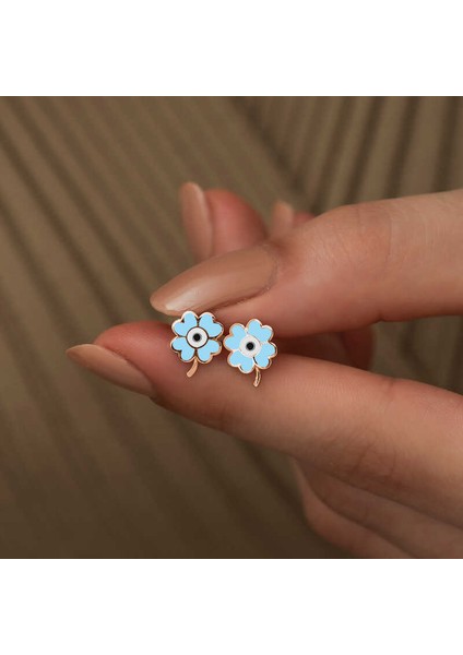 925 Ayar Gümüş Fosforlu Mavi Yonca Küpe T5148 (491491) modelleri