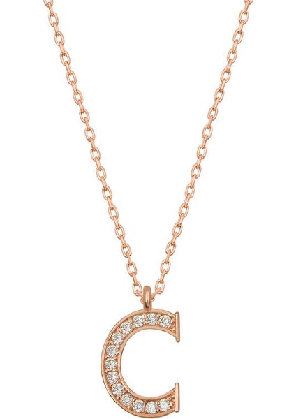 925 Ayar Gümüş Rose C Harfi Kadın Gümüş Kolye (T6725) (491491)