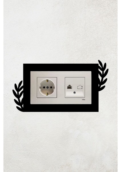 Yaprak Tasarım 2'li Priz Çerçevesi, Dekoratif Ev Süsü, Siyah, 15,5x8,4 cm