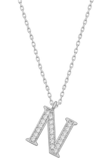 925 Ayar Gümüş Rodyum Kaplama N Harfi Kadın Gümüş Kolye (T6691) (491491)