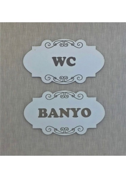Beyaz Ahşap Kapı Isimliği, Banyo ve Wc Için, 20X15 cm