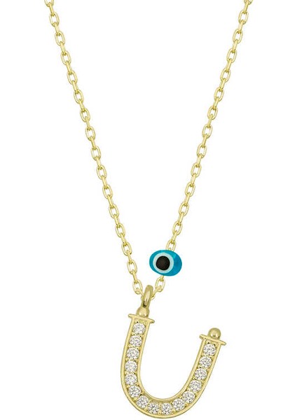 925 Ayar Gümüş Nazar Gold Ü Harfi Kadın Gümüş Kolye (T6799) (491491)