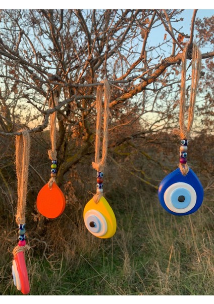 Renkli Nazar Boncuklu Damla Desen El Yapımı Duvar Süsü 3'lü Set indirimleri
