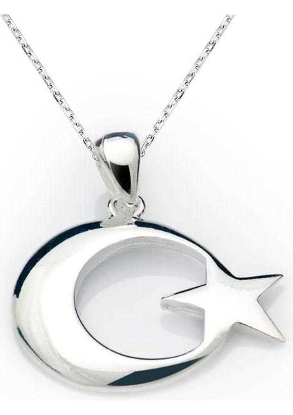 925 Ayar Gümüş Ay Yıldız Bayrak Gümüş Kolye PND99040014 (491491)