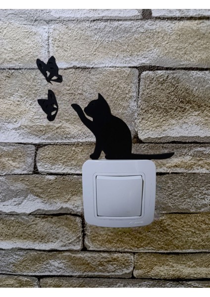 Kedili Siyah Duvar Priz Anahtar Süsü, Şık ve Dekoratif Tasarım fiyatları