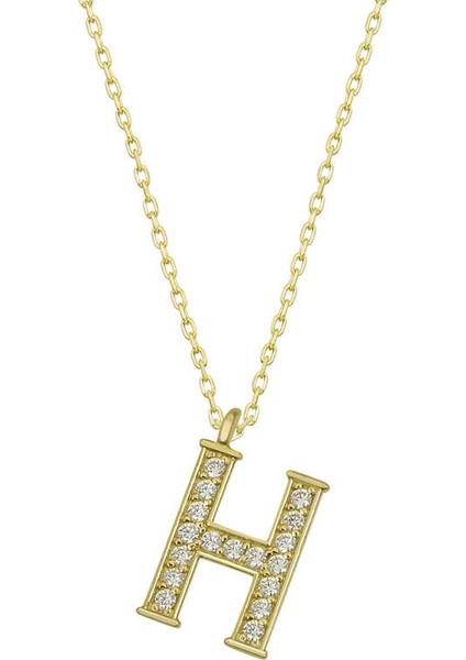 925 Ayar Gümüş Gold H Harfi Kadın Gümüş Kolye (T6614) (491491)