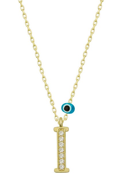 925 Ayar Gümüş Nazar Gold I Harfi Kadın Gümüş Kolye (T6784) (491491)