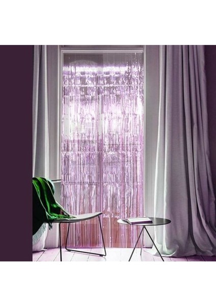 Parlak Pembe Simli Uzun Kapı ve Duvar Perdesi, 2 Metre, Şık ve Renkli Dekorasyon