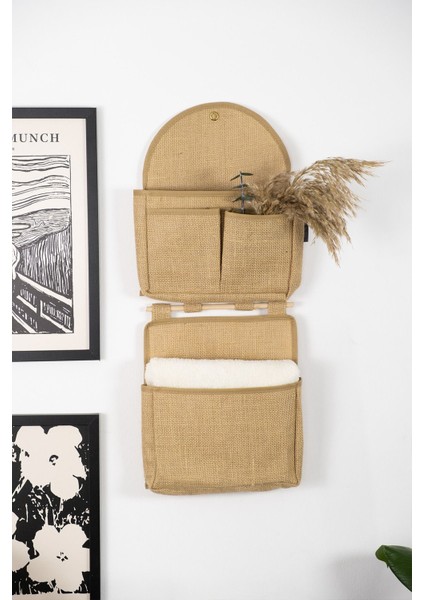 Bej 2 Katlı 4 Cepli Jüt Duvar Dolabı, Banyo ve Ofis Için Kullanışlı Organizer fiyatları