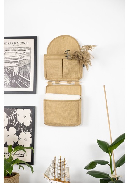 Bej 2 Katlı 4 Cepli Jüt Duvar Dolabı, Banyo ve Ofis Için Kullanışlı Organizer modelleri