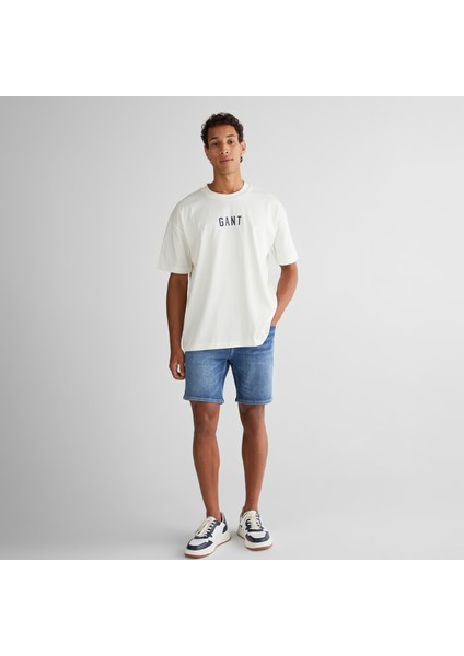 Erkek Krem Relaxed Fit Bisiklet Yaka Logolu T-Shirt modelleri