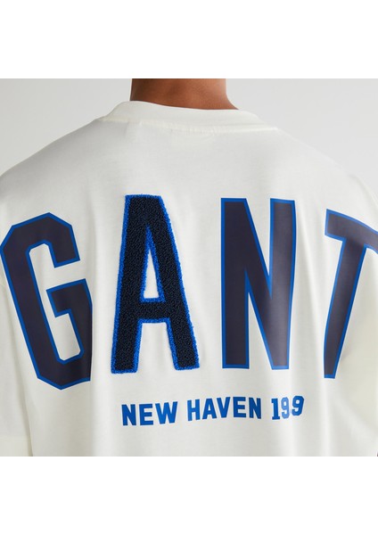 Erkek Krem Relaxed Fit Bisiklet Yaka Logolu T-Shirt