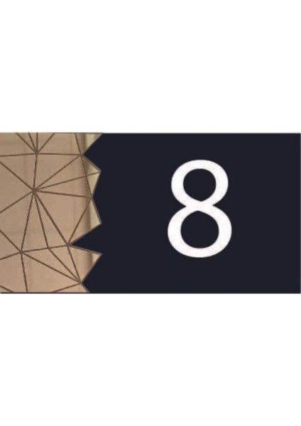 Modern Aynalı Kapı Numarası, Şık Altın Renkli Tasarım, 8 Numara.