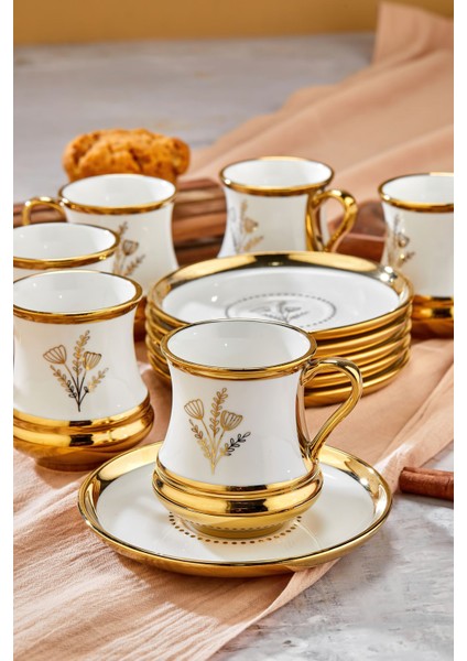 Şık 6'lı 220 ml Beyaz Porselen Çay Fincanı Seti, Altın Yaldız Detaylı, Hediye Seçeneği modelleri