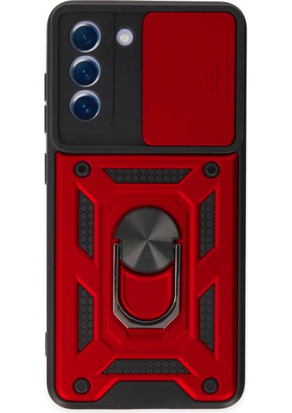 Samsung Galaxy S21 Fe Kılıf Pars Lens Yüzüklü Silikon - Kırmızı