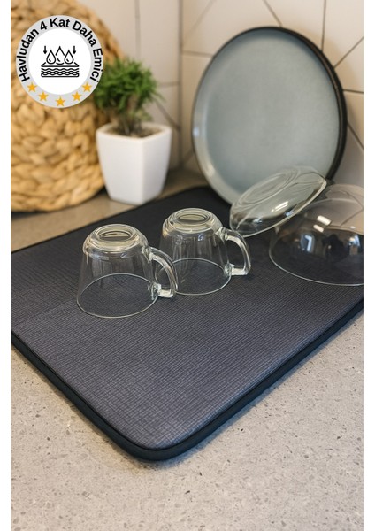 Süper Emici Bulaşık Kurutma Matı, Tezgah Üstü Bulaşıklık, Gri