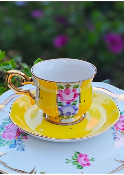 El Yapımı Canlı Sarı Porselen Kahve Fincanı, Şıklık ve Tarzınıza Renk Katacak.