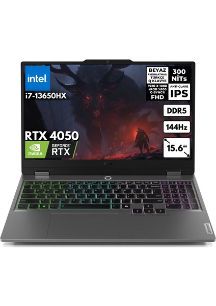 Loq I7-13650HX 64-Gbddr5 2 Tbssd RTX4050 (6GB-105W) 15.6" Fhd Windows 11 Pro Aı Taşınabilir Bilgisayar 83DV0118TRFR29