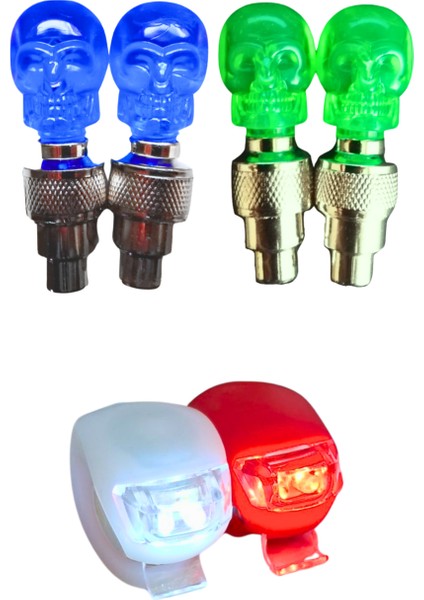 2 Adet 3 Modlu Fener Seti 2 Çift (4 Adet) Sensörlü LED Işıklı Sibop Kafatası Şekilli Kapak Lambası