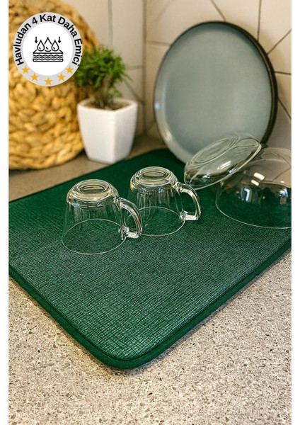 Süper Emici Bulaşık Kurutma Matı, Tezgah Üstü Bulaşıklık, Yeşil