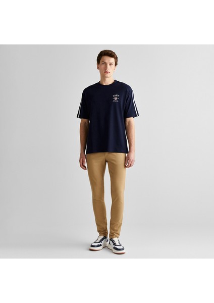 Erkek Lacivert Relaxed Fit Bisiklet Yaka Logolu T-Shirt modelleri