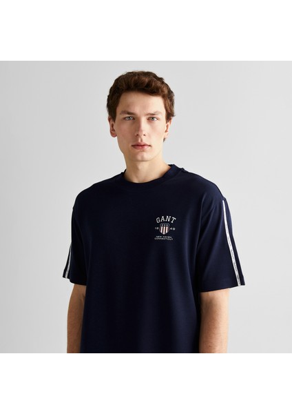 Erkek Lacivert Relaxed Fit Bisiklet Yaka Logolu T-Shirt fırsatları