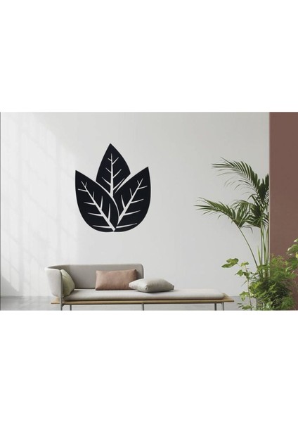 Siyah 3'lü Yaprak Ahşap Duvar Dekor Tablo Seti