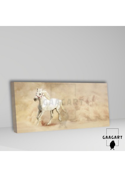 Panoramik Kanvas Duvar Tablosu Tozlu Yollardan Koşan Beyaz At fiyatları