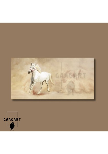 Panoramik Kanvas Duvar Tablosu Tozlu Yollardan Koşan Beyaz At modelleri