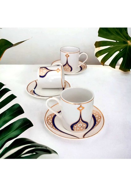 12 Parça 6 Kişilik Mavi Türk Kahve Fincan Takımı
