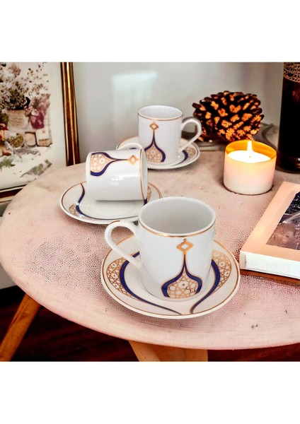 12 Parça 6 Kişilik Mavi Türk Kahve Fincan Takımı modelleri