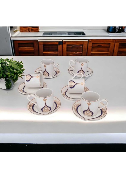 12 Parça 6 Kişilik Mavi Türk Kahve Fincan Takımı fırsatları