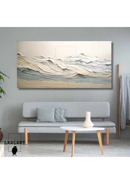 Panoramik Kanvas Duvar Tablosu Soft Mavi Kremrengi Soyut Çizgiler