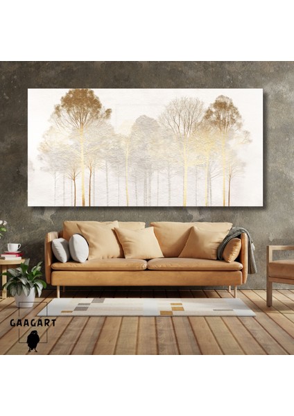 Panoramik Kanvas Duvar Tablosu Gold Soft Ağaç Manzarası