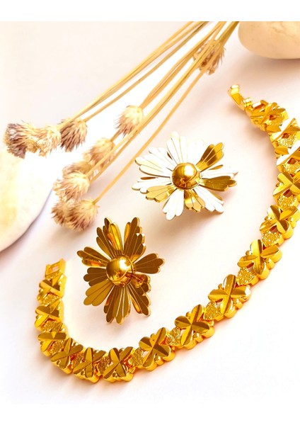 Küpe ve Bileklik Altın Kaplama 2'li Set 316 L Çelik + Hediye Paket