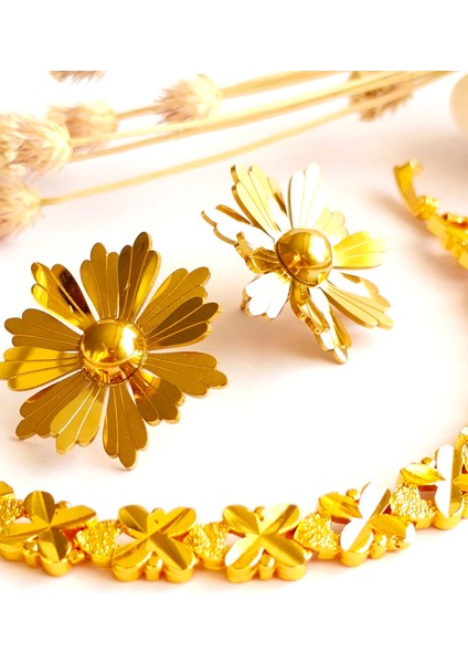 Küpe ve Bileklik Altın Kaplama 2'li Set 316 L Çelik + Hediye Paket fiyatları