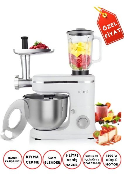 3in1 6lt Hamur Yoğurma Makinesi Cam Smoothie Hazne Blender Kıyma Makinesi Karıştırıcı Mikser Makinesi