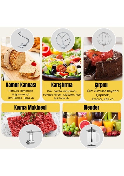 3in1 6lt Hamur Yoğurma Makinesi Cam Smoothie Hazne Blender Kıyma Makinesi Karıştırıcı Mikser Makinesi indirimleri