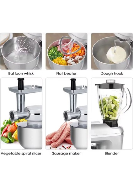 3in1 6lt Hamur Yoğurma Makinesi Cam Smoothie Hazne Blender Kıyma Makinesi Karıştırıcı Mikser Makinesi