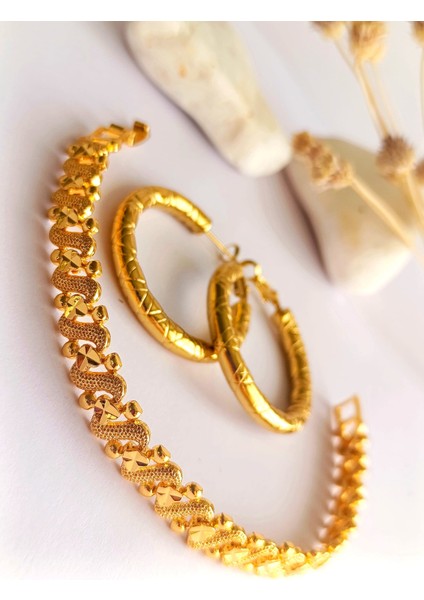 Küpe Halka ve Bileklik Altın Kaplama 2'li Set 316 L Çelik + Hediye Paket indirimleri