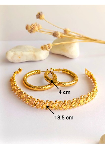 Küpe Halka ve Bileklik Altın Kaplama 2'li Set 316 L Çelik + Hediye Paket