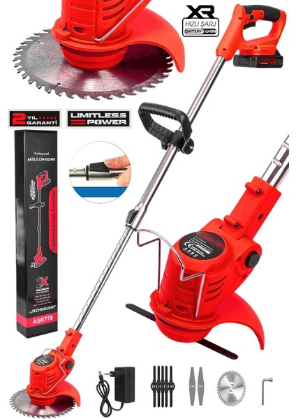 Çift Akü Uzatma Kollu Teleskopik Çim Çalı Ot Biçme Şarjlı Tırpan