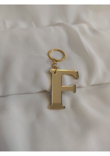 Altın Sarısı Pleksi F Harfi Anahtarlık, Şık ve Parlak Tasarım, Günlük Kullanım Için Ideal