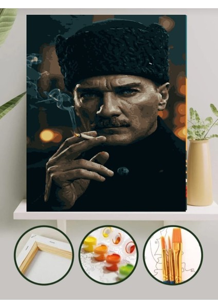 Sayılarla Boyama Kasnaklı Tablo Seti Fırça Boya Dahil 40X50 Atatürk2 modelleri