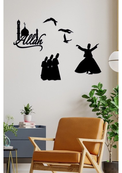 Dini Temalı 6 Parça Siyah Lazer Kesim Ahşap Duvar Dekorasyonu