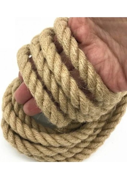 Açık Kahve Jüt Halat, 6 Mm, 10 Metre, Ip Kendir Urgan, Turuncu Detaylı.