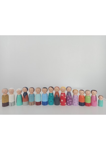 16 Adet Ahşap Boyalı Pegdoll