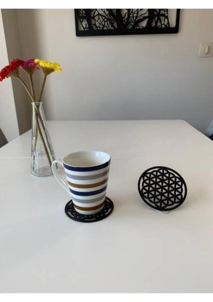 El Yapımı Ahşap Çiçek Desenli Bardak Altlığı, Şık ve Doğal Tasarım fırsatları